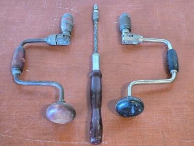(2) Vintage "Eggbeater" Hand Drills & (1) Vintage Hand Push Drill