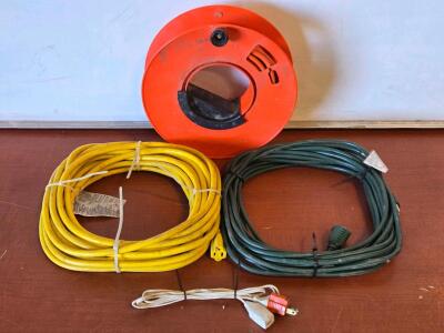 (3) Assorted 3-Prong Extension Cables & (1) Reel