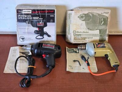 Vintage Sears Craftsman & Black & Decker Electric Drills in Original Packaging w/ Manuals