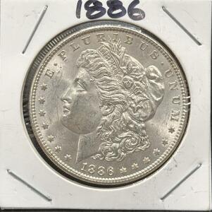 1886 Morgan Dollar Coin, United States, One Dollar, 90% Silver