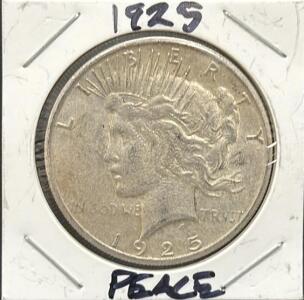 1925 United States Peace Dollar Coin, 90% Silver, No Mint Mark