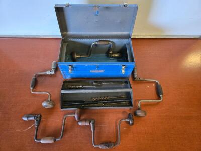 Vintage Craftsman Toolbox Filled w/ (5) Vintage Hand Drills w/ Bits