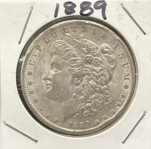 1889 Morgan Silver Dollar Coin, Philadelphia Mint, 90% Silver