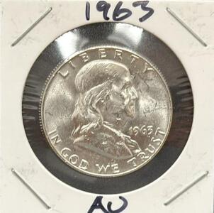 90% Silver 1963 Franklin Half Dollar Coin, Silver, Philadelphia Mint