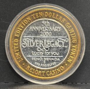 Silver Legacy Resort Casino 5th Anniversary $10 Gaming Token .999 Fine Silver