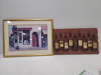 (1) 25" x 37" "Bistro La Bouille" Framed Print (1) Wine Themed 3D Wall Art