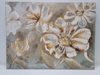 3ft. X 4ft. Canvas Floral Painting in White, Gold and Copper Tones