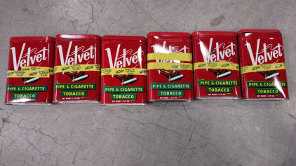 (6) 3"x 1"x 4&frac12;" Vintage Velvet Pipe & Cigarette Tobacco Canisters