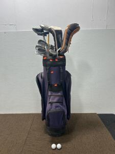 (1) Golf bag with 19 Different golf clubs and 2 Golf balls