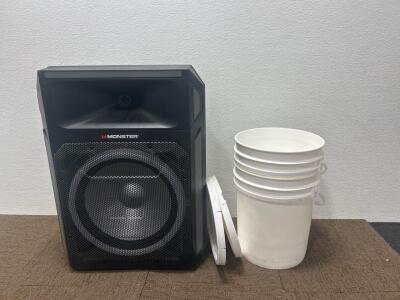 (1) 18&rdquo;x26&rdquo; Monster Bluetooth Speaker (2) 5- Gallon Buckets