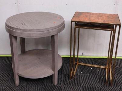 (1) 2'x 2'x 26&frac12;" (Gray) End Table & (1) 18&frac12;"x 13"x 27&frac12;" Stackable Copper Foil Top Plant Pedestals