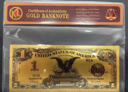 Gold-Plated Replica Banknote, 99.9% 24K Carat Gold, Silver Certificate Design