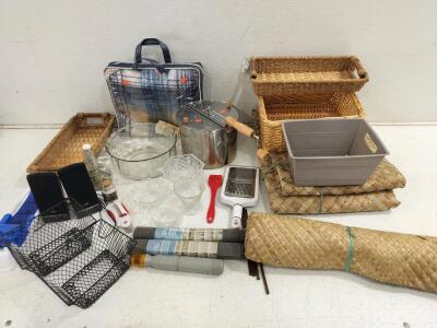 Twister stove popper, wicker baskets, vintage crystal bowls, Dolma