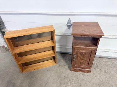 (1) Wooden Side Table & (1) Wooden Hanging Display Shelf