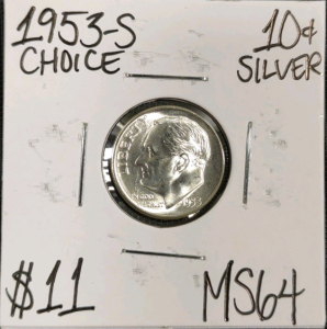 1953-S MS64 Choice Silver Roosevelt Dime