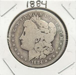 1884 Morgan Silver Dollar, Philadelphia Mint, One Dollar Coin