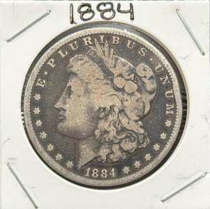 1884 Morgan Silver Dollar Coin, United States, 90% Silver, George T. Morgan