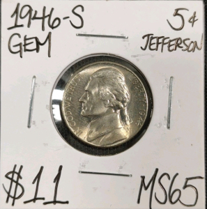 1946-S MS65 Gem Mint State Jefferson Nickel
