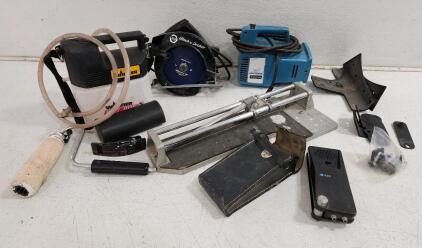 (1) Wagner Roll Away Self Feeding Paint Roller (1) The Traveler Tile Cutter (1) Black & Decker Circular Saw And More