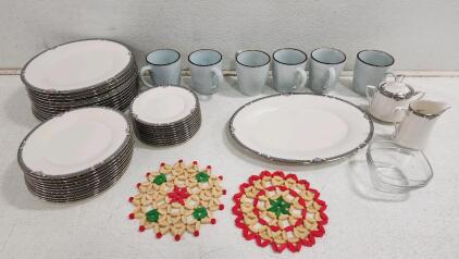 (12) Noritake Sterling Cove Dinnerware Large Plates (10) Noritake Halifax Dinnerware Small Plates (10) Noritake Halifax Dinnerware Mini Plates And More