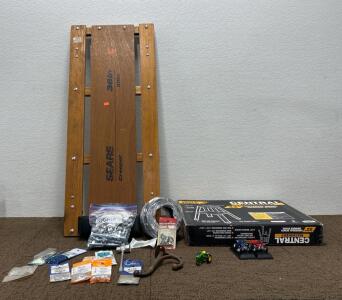 (1) 32&rdquo; Universal Bench grinding stand. (9) Bags of screws and more