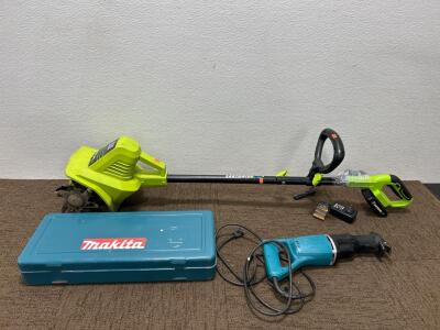 (1) Makita Recipro saw (1) Earthwise Tiller Cultivator