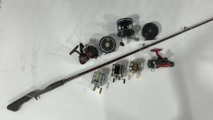 (1) Vintage Fenwick Lunkerstik 2000 Fishing Rod (1)Vintage ABU Garcia Cardinal 652 Spinning Reel (1)Vintage Shakespeare 2062 NL Spinning Fishing Reel & More