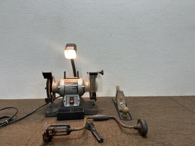 (1) Craftsman 6&rdquo; Bench grinder (1) Stanley Hand planer low angle jack and more.