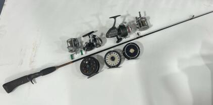(1)Shakespeare Ugly Stik SCL 1100 Fishing Rod Pole (1)Vintage Pflueger Akron Fishing Reel (1)Pflueger Medalist Fly Reel & More Fishing Reels