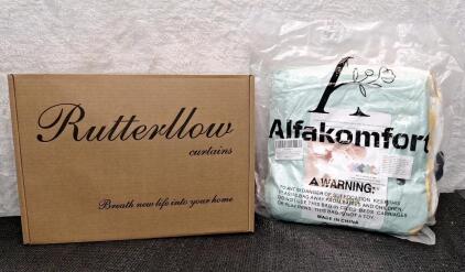 (1) Set Of Rutterllow Blackout Curtains, 70" x 96", Grey & (1) 2-Pack Of Hooded Baby Towels <br/>