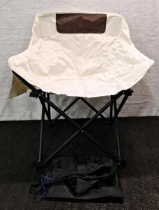 (1) Foldable Camp Chair W/ Side Pocket & Carry Bag, Cream