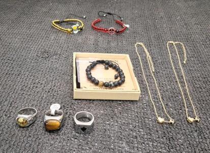 (8) Pieces Of Assorted Cosmetic Jewelry, (3) Mens Rings, Size-10, (3) Bracelets & (2) Necklaces