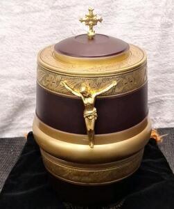 (1) Angel Angie Cremation Urn, Matte Gold & Burgundy Finish