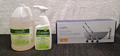 (1) 1-Gallon Bottle Of Biokleen Bac-Out Stain + Odor Remover, (1) 32-Oz Spray Bottle Of Biokleen Bac-Out Stain + Odor Remover & (1) Cordless Electric Cleaning Brush
