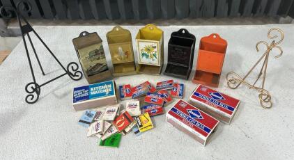 Misc Lot! Assorted Items Including: (5) Vintage Tin Match Box Holders, (3) Large Box of Matches & More.