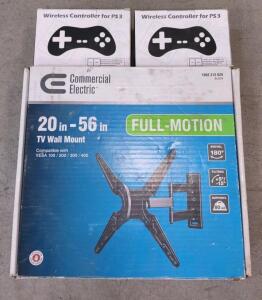 (1) 20"-56" Full-Motion TV Wall Mount & (2) Wireless Controller ls for PS3