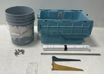Tote Lot! Tote Includes: (1) Bucket of Support Pegs, (1) Shelf Brackets, & More!