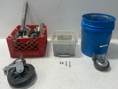 Misc Lot! Assorted Items Including: (4) Large Cart Tires, (1) Box of Assorted Screws, & More!
