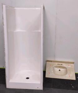 (1) Standing Shower Frame & (1) Cultured Marble Top Heat & Stain Resistant Bathroom Sink
