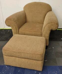 (Tan) Upholsted Sofa Chair w/ Matching Ottoman