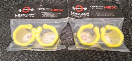 (2) Sets Of (2) Lock-Jaw HEX 50mm / 2" Olympic Barbell Collars - Quick Release Barbell Clamp, Yellow