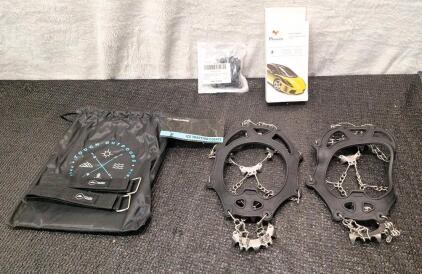 (1) Pair Of Tough Outdoors -Ice Traction Cleats, (1) Pack Of (20) Small S-Carabeaners & (1) Plozoe Auto Power Adapter <br/>