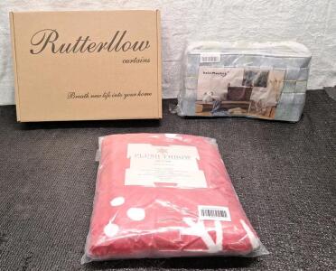 (1) Set Of Rutterllow Blackout Curtains, 70" x 96", Grey, (1) 3-Piece Grey Fabric Baskets & (1) Plush Throw, 50" x 60"