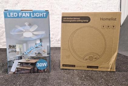 (1) LED Fan Light & (1) LED Motion Sensor Rechargeable Ceiling Light