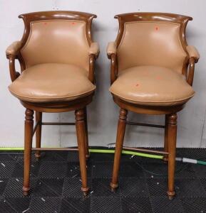 (2) Jockey Club Swivel Bar Stools (Tan)