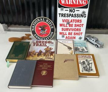 (8)Assortment of Vintage Western And Vintage Gun Books (2)Hanging Wall Decor & More