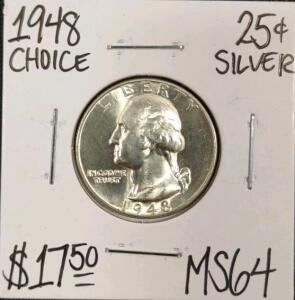 1948 MS64 Choice Silver Washington Quarter