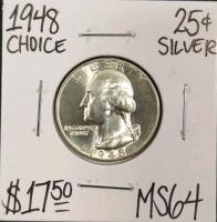 1948 MS64 Choice Silver Washington Quarter