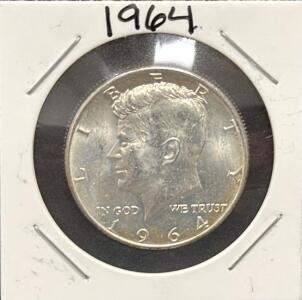 1964 Kennedy Half Dollar, US Mint, Denver, 90% Silver Composition