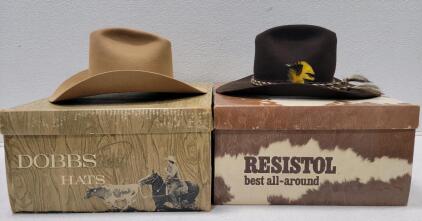Cowboy Hats, (1) Resistol XXX Beaver, Dark Brown Size 7, (1) Dobbs West Beaver XXX Camel Color